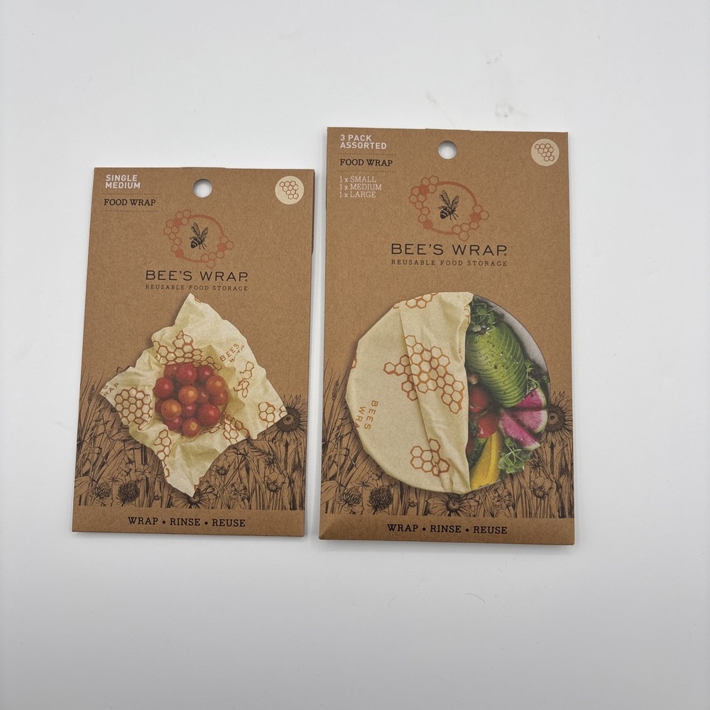 Bee's Wrap Reusable Storage Food Wrap 1 Small, 2 Medium, 1 Large Honeycomb Print